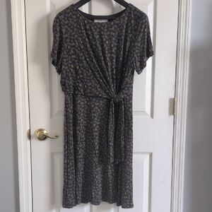 LOFT Plus Blue Floral Tie-Front Midi Dress 18W